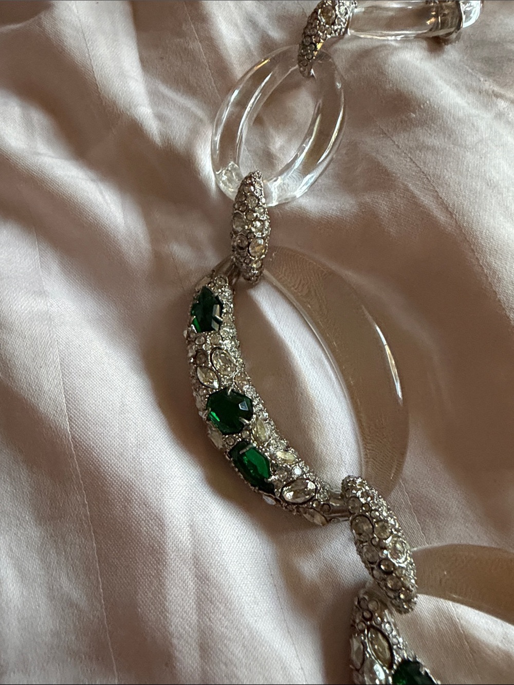 Alexis Bittar clear Lucite and Green Crystal Statement Neclace